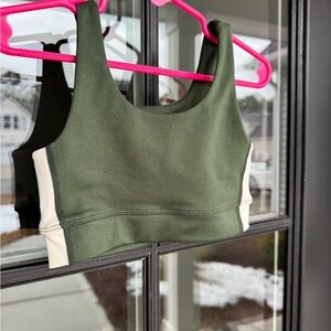 Rylee + Cru Forest Green Sports Bra and leggings set.